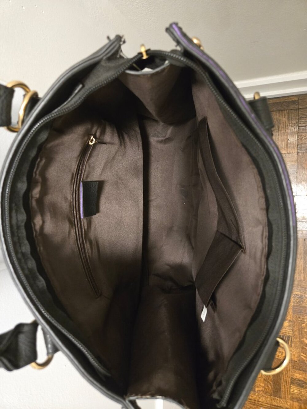 SOURCE UNKNOWN Women's Black Faux Leather Shoulder Bag - Large - Picture 12 of 14